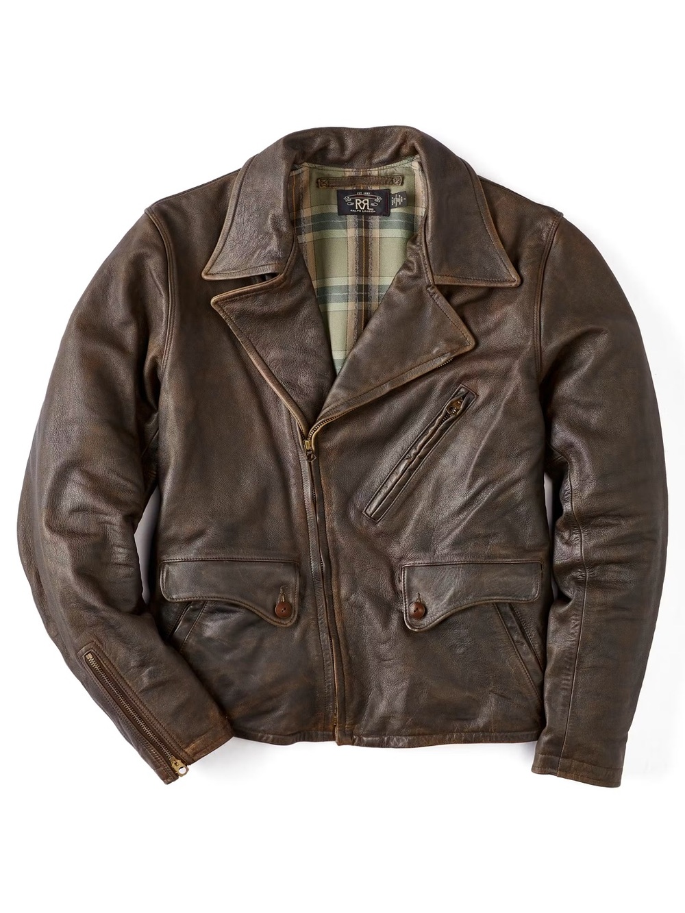 NEW RRL Double RL Ralph Lauren Men’s Dean Leather Moto Jacket Brown Size M